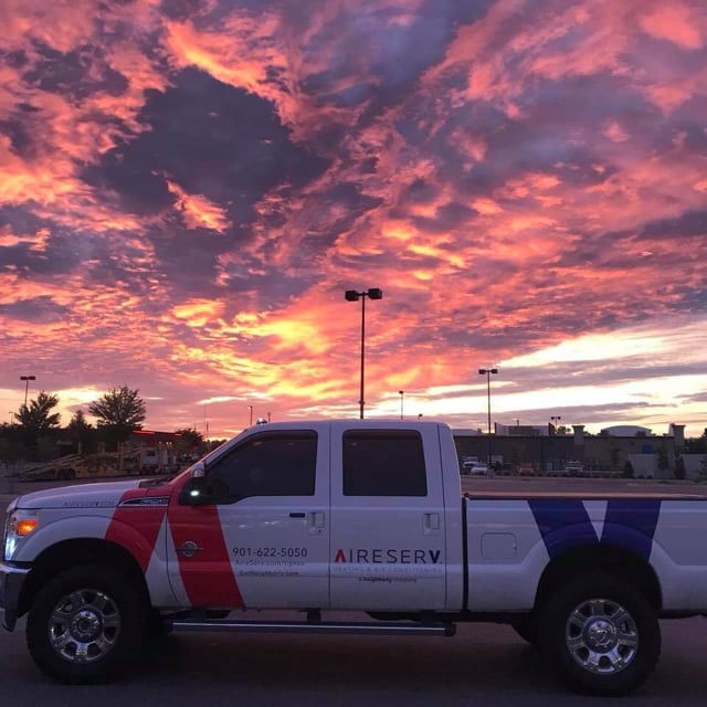 Truck with sunset in background