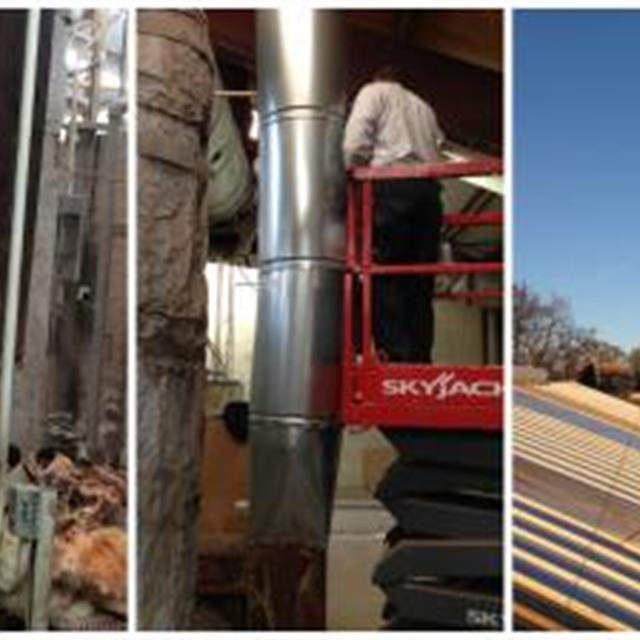 Before, during, and after duct work that Jonathan and Roger completed at a factory in Marshall.