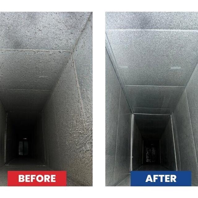 Before and after a duct cleaning from inside a duct