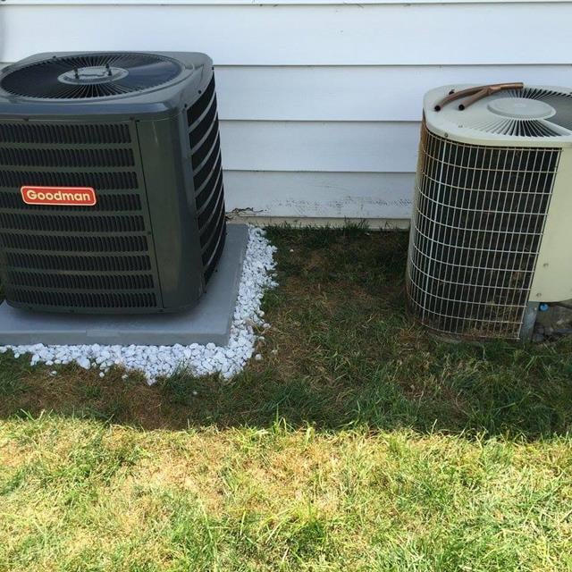 Out with the old, in with the new! Replacing an old condenser with a new and efficient one.