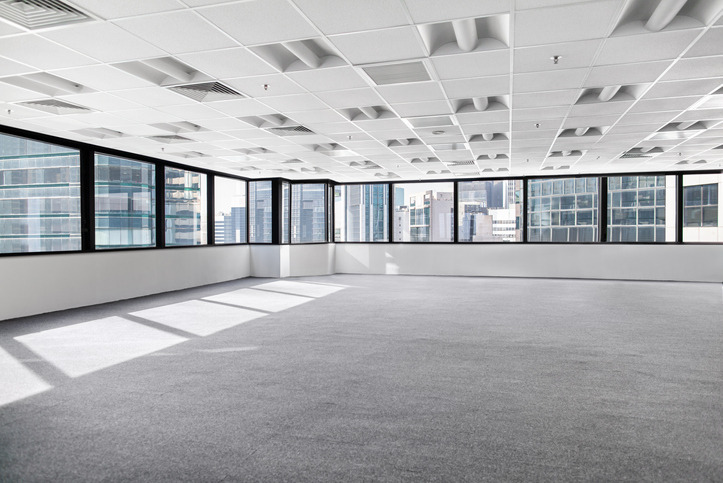 Empty commercial business office space view in urban city downtown, Hong Kong, China