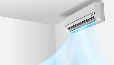 Wall-mounted AC system blowing cool air in a residential home.