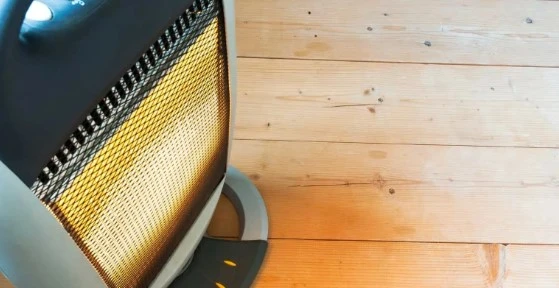 Space heater on hardwood floor