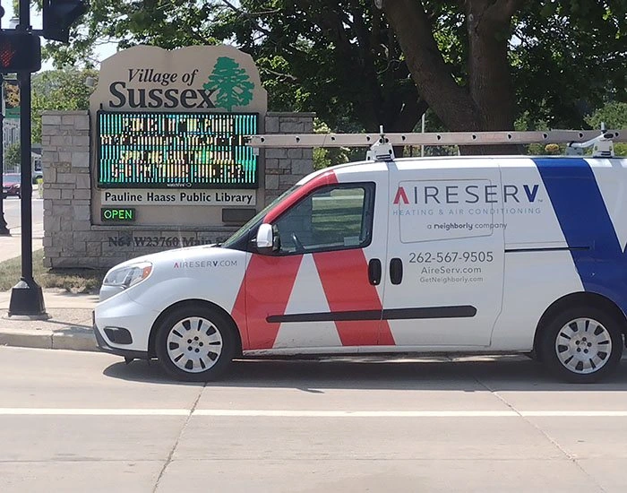 Aire Serv branded van in Sussex, WI.