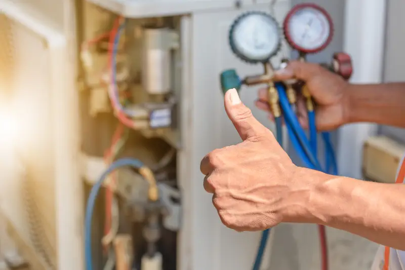 Technician completing AC repair service