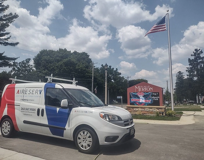 Aire Serv branded van in Merton, WI.